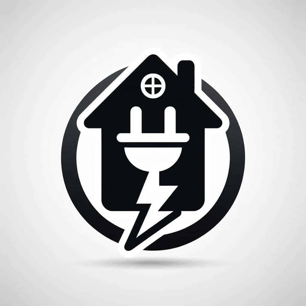 Ein Haus mit Stromsymbol und Stecker.